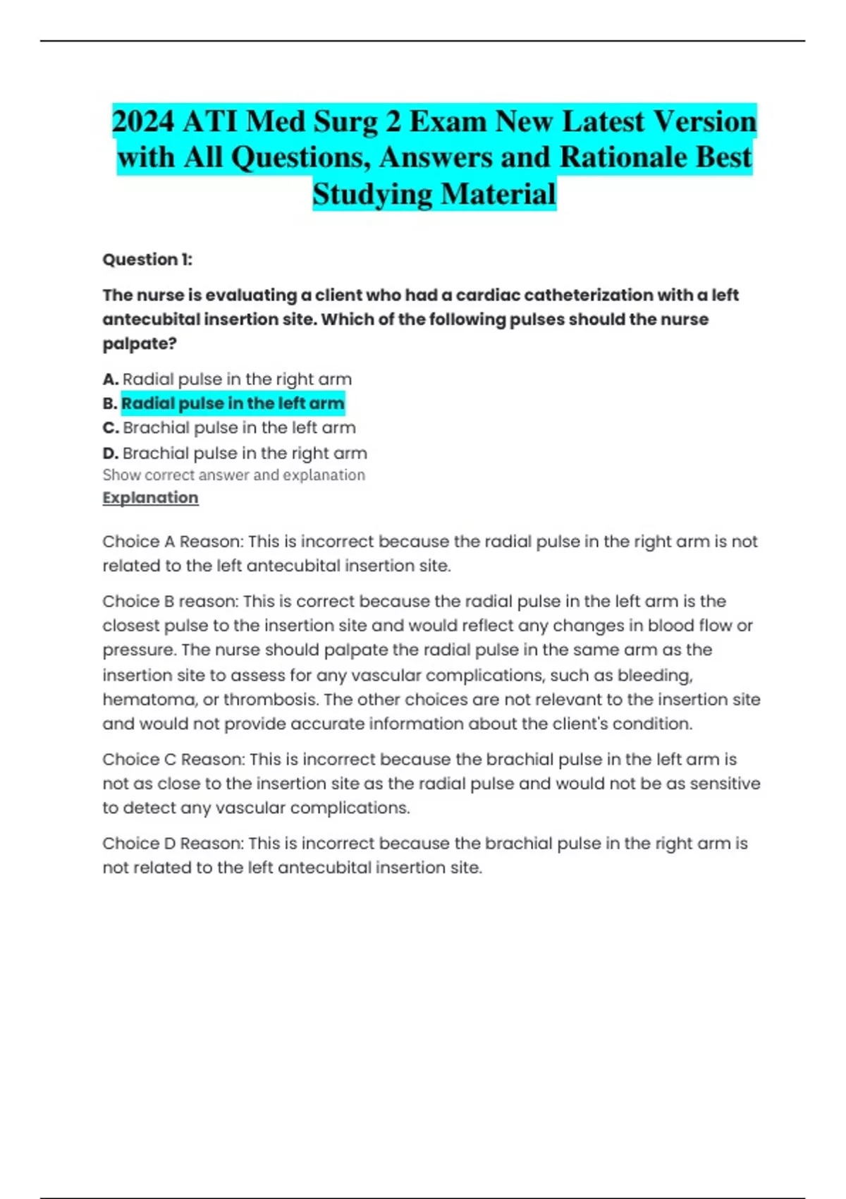 2024 ATI Med Surg 2 Exam New Latest Version with All Questions, Answers ...