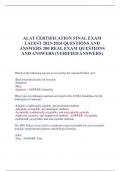ALAT CERTIFICATION FINAL EXAM  LATEST 2023-2024 QUESTIONS AND  ANSWERS 200 REAL EXAM QUESTIONS  AND ANSWERS (VERIFIED ANSWERS)
