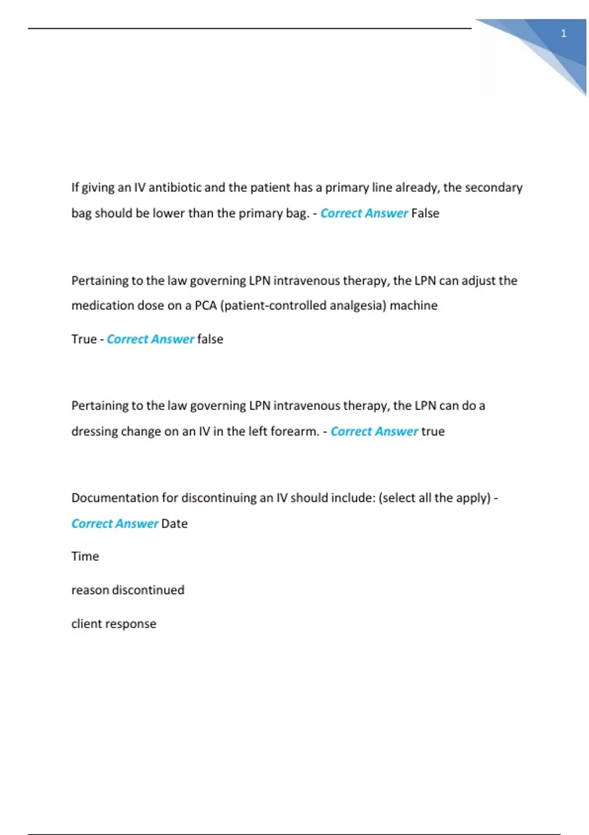 IV THERAPY FINAL TEST WITH COMPLETE SOLUTIONS BEST RATED A+ 2024 - IV ...