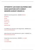 OPTOMETRY LAW EXAM CALIFORNIA 2024 EXAM QUESTIONS WITH CORRECT ANSWERS ALREADY GRADED A+ 
