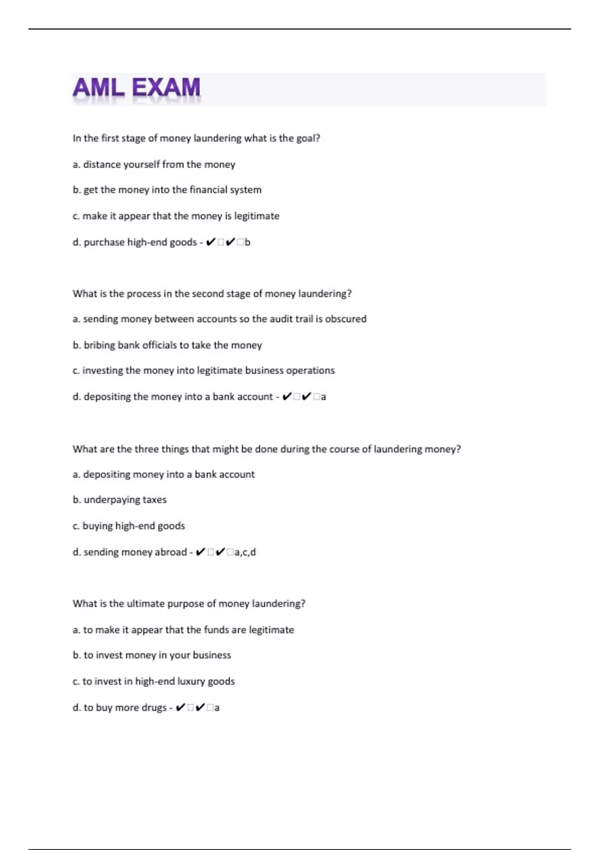 aml exam Questions with 100% Correct Answers | Updated & Verified - Aml ...