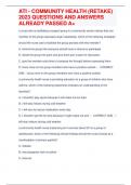 ATI - COMMUNITY HEALTH &lpar;RETAKE&rpar; 2023 QUESTIONS AND ANSWERS ALREADY PASSED A&plus;