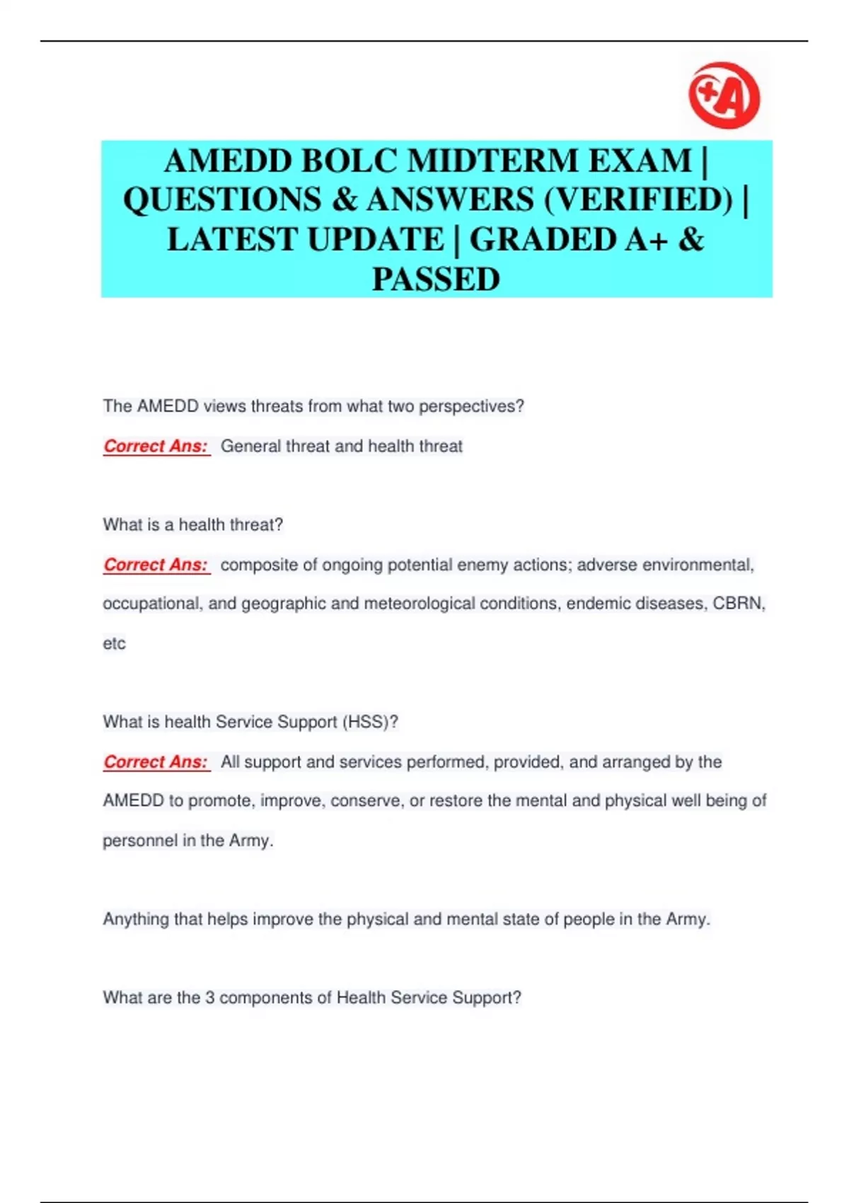 Amedd Rdm AMEDD BOLC MIDTERM EXAM | QUESTIONS & ANSWERS (VERIFIED) | LATEST ...
