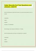 Cyber Security Cert Test Questions and  answers&comma; rated A&plus;&lbrack;latest exam  prediction paper 2024&sol;25&rsqb;