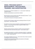 OCCUPATIONAL SAFETY and HEALT ADMINISTRATION  OSHA: PROCESS SAFETY MANAGEMENT: PROCEDURES, TRAINING, AND INVESTIGATION