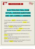 ELECTROLYSIS FINAL EXAM ACTUAL 2025&sol;2026 QUESTIONS AND 100&percnt; CORRECT ANSWERS