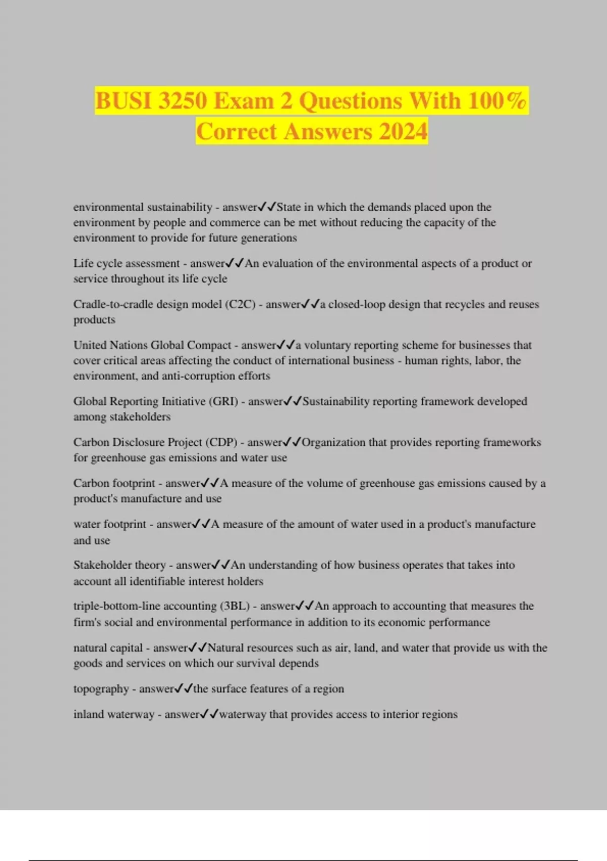 BUSI 3250 Exam 2 Questions With 100% Correct Answers 2024 - BUSI 3250 ...