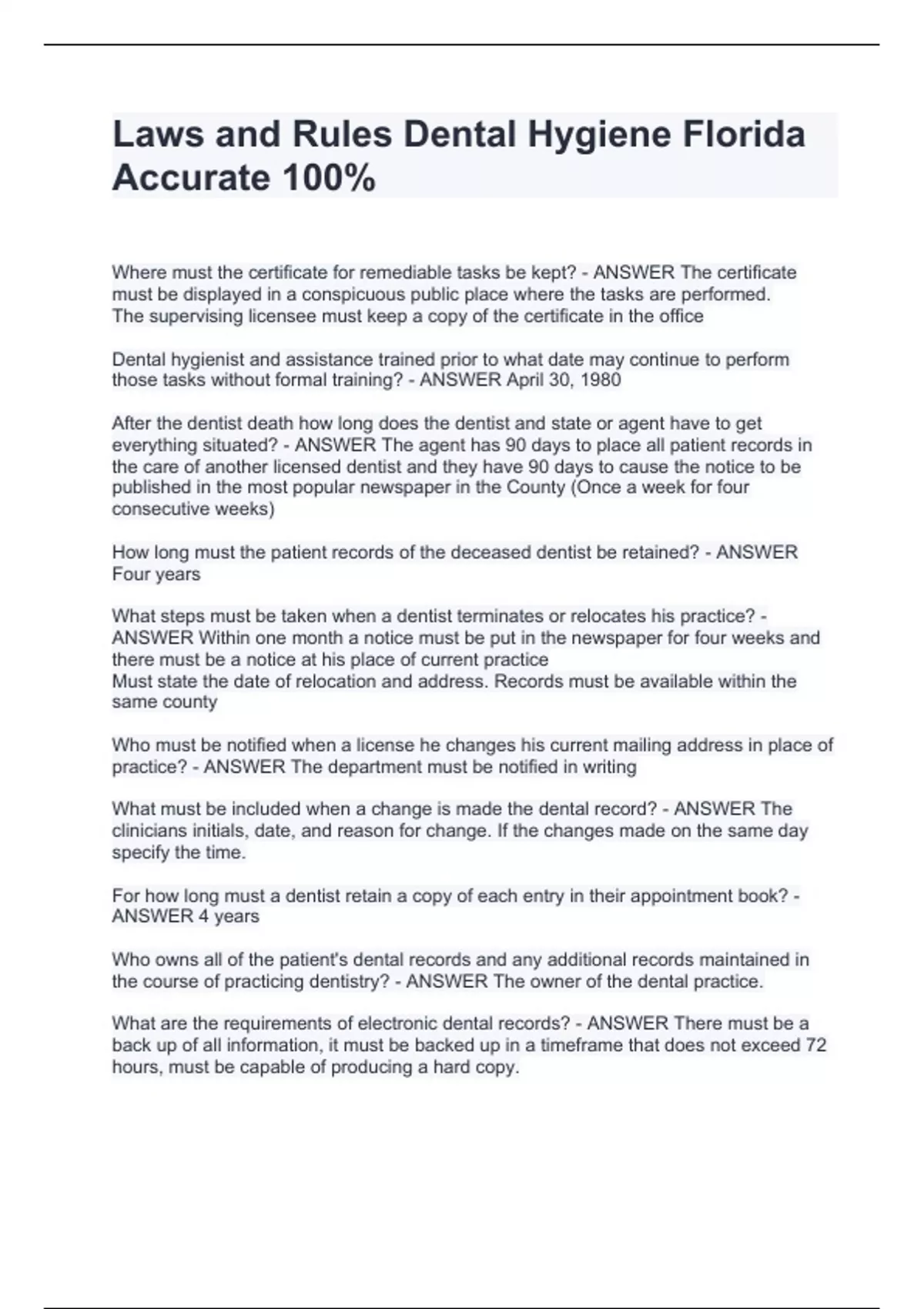 Laws and Rules Dental Hygiene Florida Accurate 100 Florida Laws and