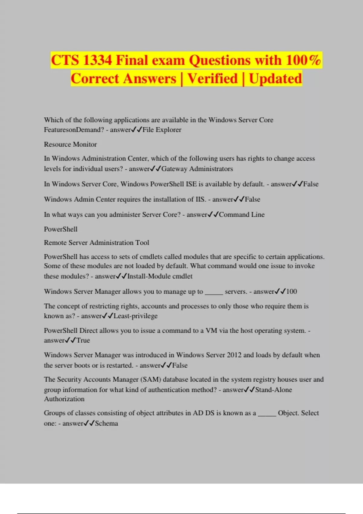 Sample Cts Question CTS 1334 Final exam Questions with 100% Correct Answers | Verified ...