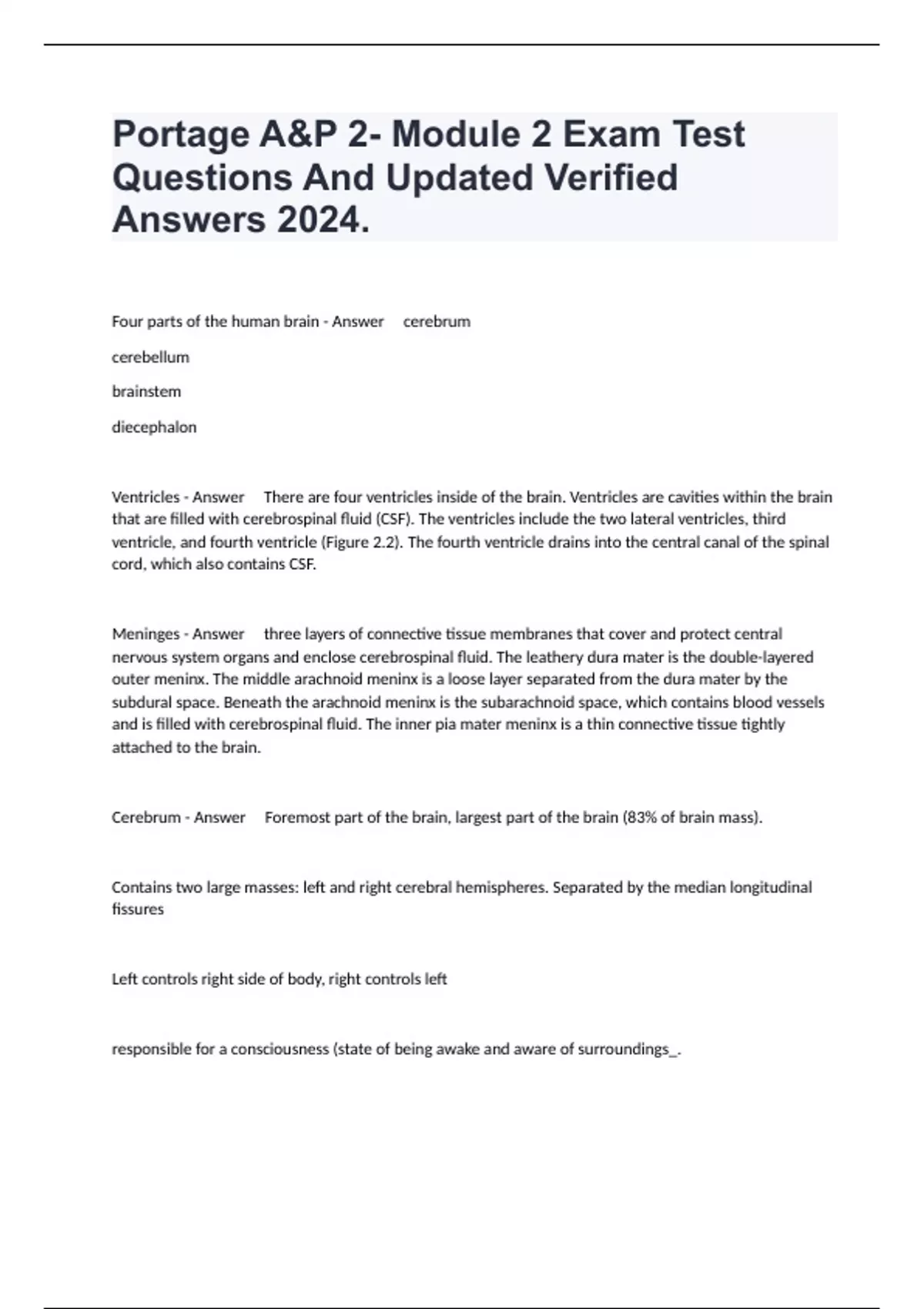 Portage A&P 2- Module 2 Exam Test Questions And Updated Verified ...