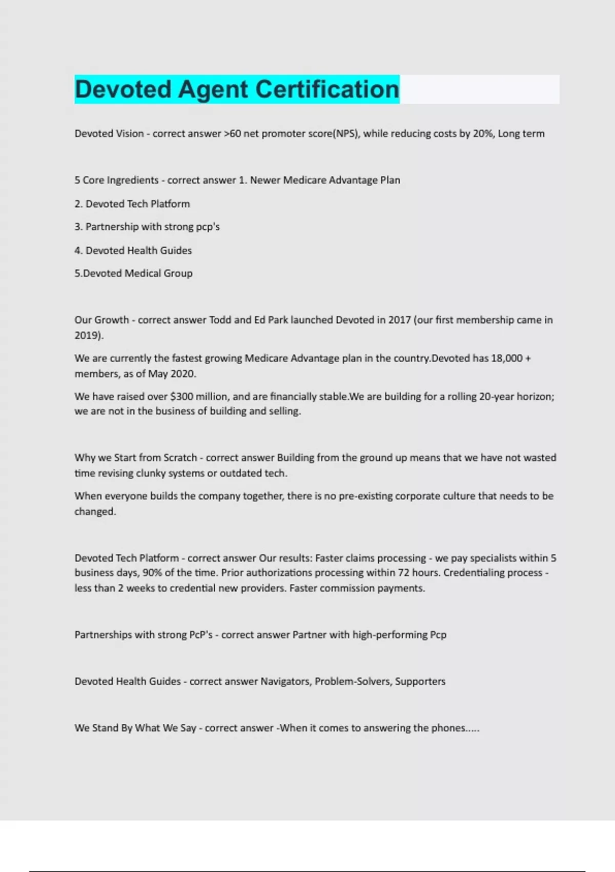 Devoted Agent Certification exam question and answer latest update