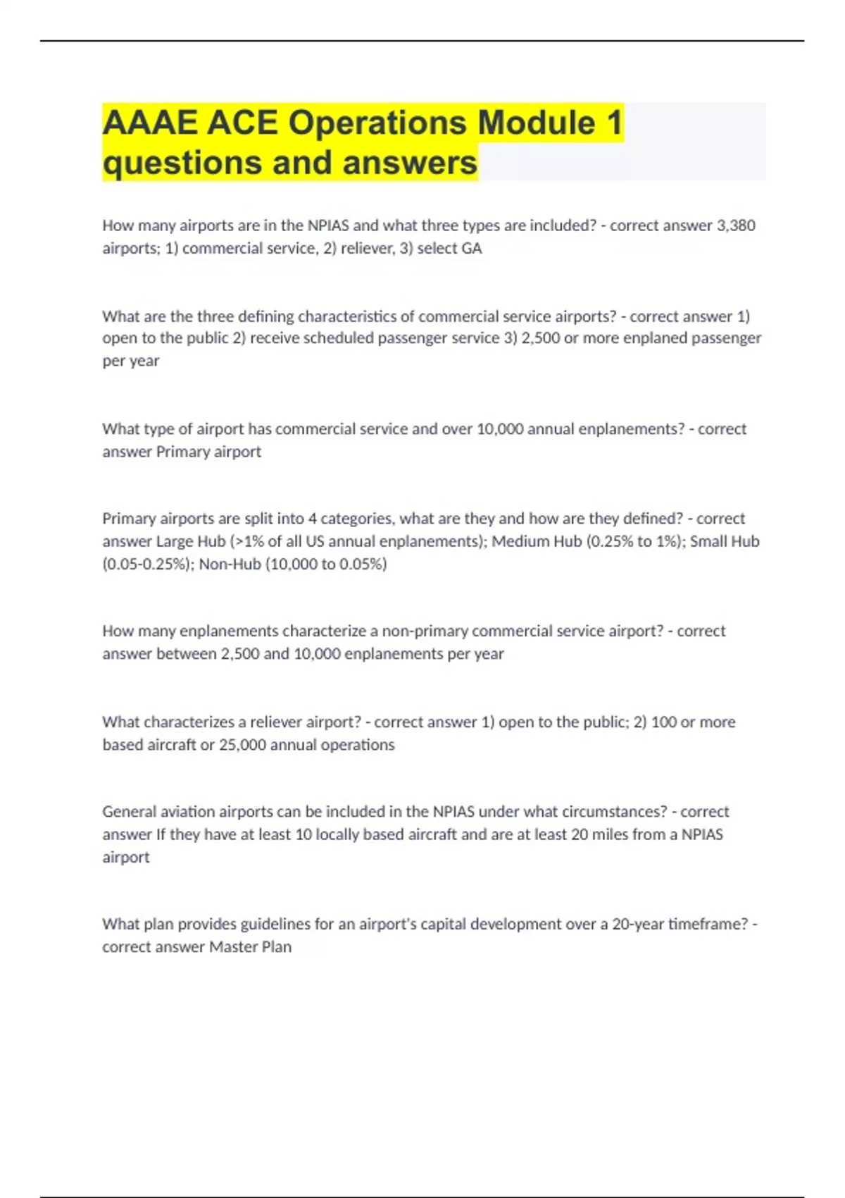 AAAE ACE Operations Module 1 questions and answers - AAAE-AMERICAN ...
