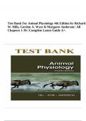 Test Bank For Animal Physiology 4th Edition by Richard W. Hills, Gordon A. Wyse & Margaret Anderson | All Chapters 1-30 | Complete Latest Guide A+.