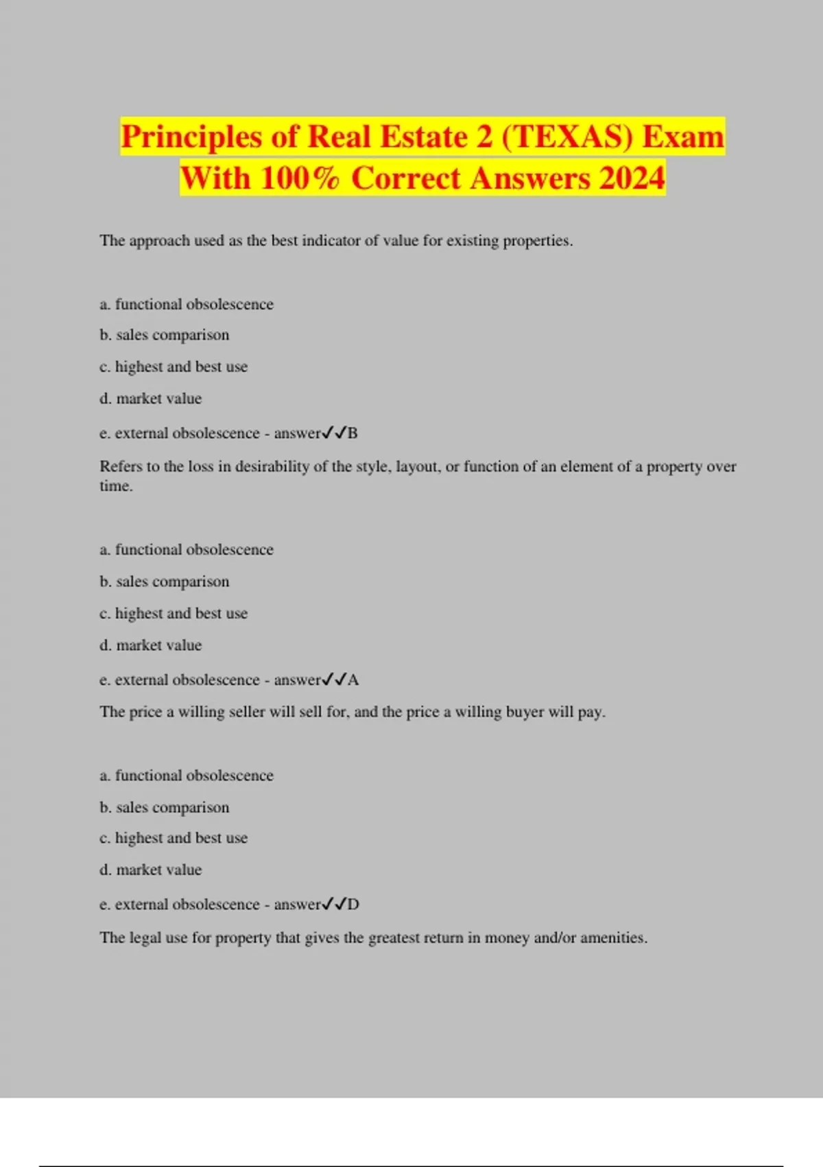 Principles of Real Estate 2 (TEXAS) Exam With 100 Correct Answers 2024