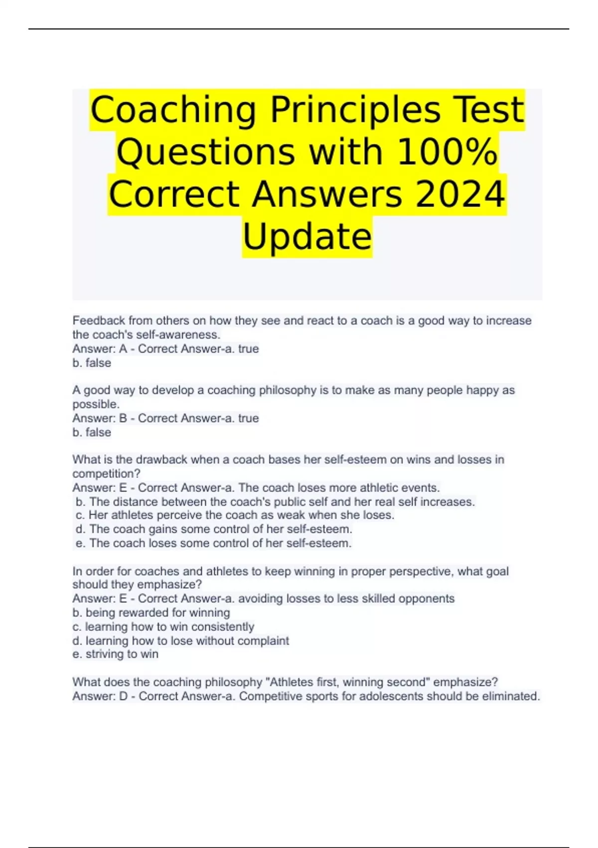 Coaching Principles ( ASEP) Test Questions with 100 Correct Answers