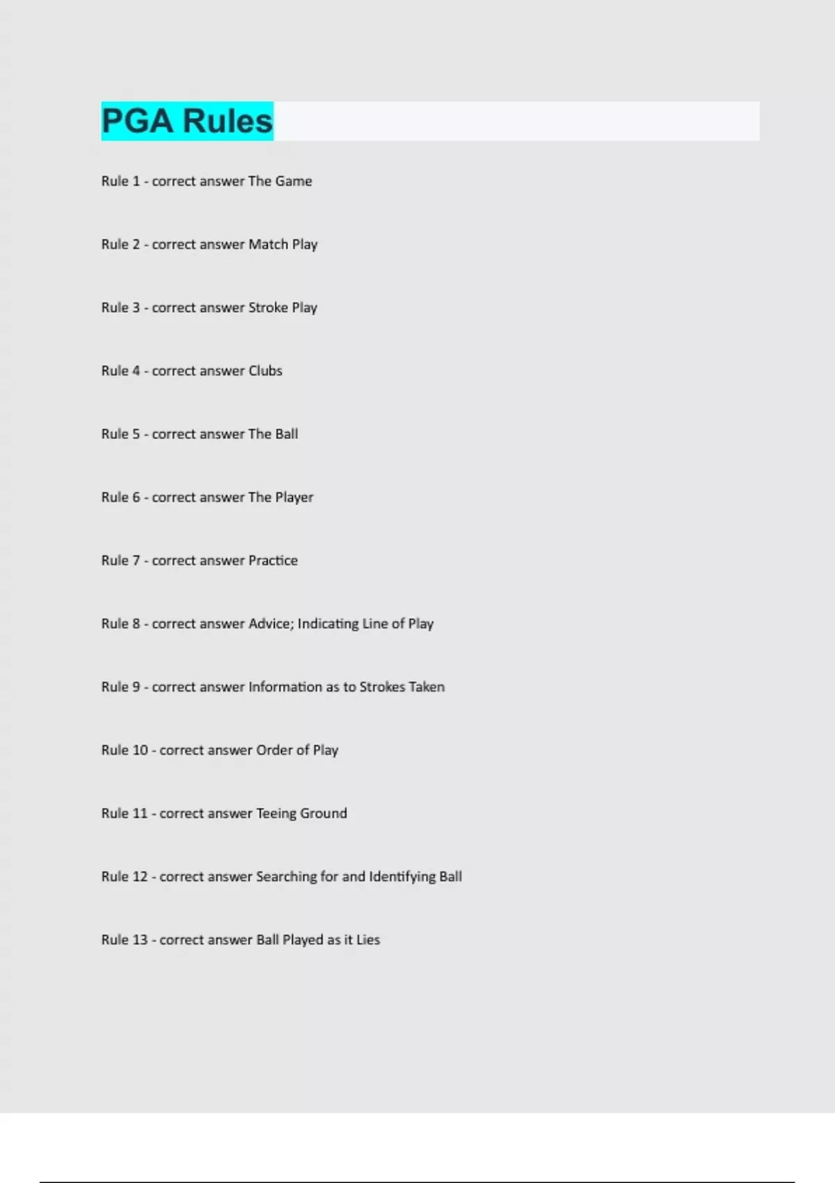 PGA Rules exam question and answer latest update PDGA CERTIFIED RULES