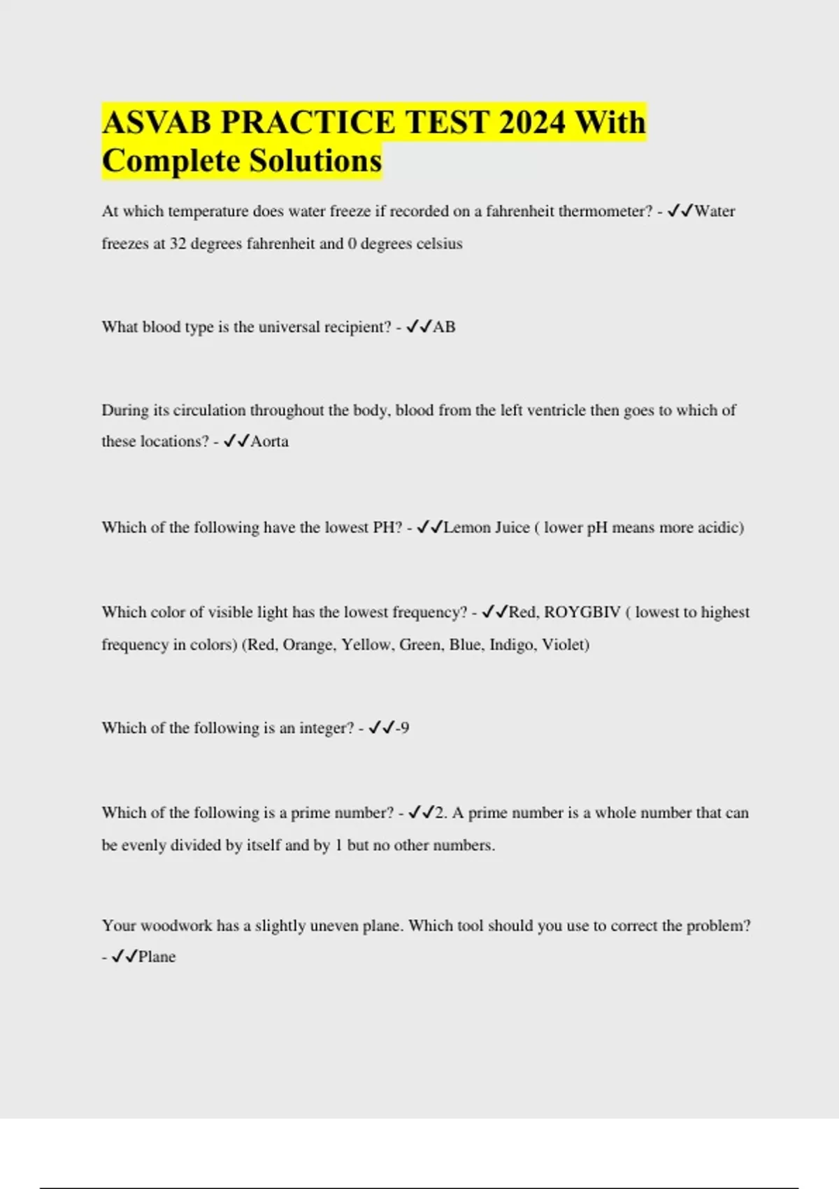 ASVAB PRACTICE TEST 2024 With Complete Solutions ASVAB Stuvia US