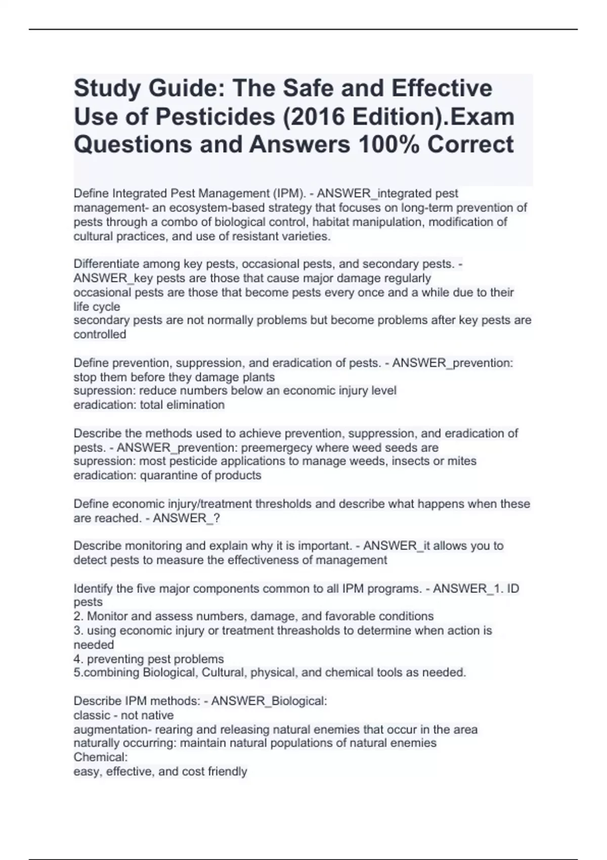 Study Guide The Safe and Effective Use of Pesticides (2016 Edition