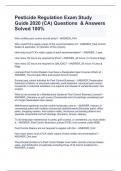 Pesticide Regulation Exam Study Guide 2020 &lpar;CA&rpar; Questions  & Answers  Solved 100&percnt;