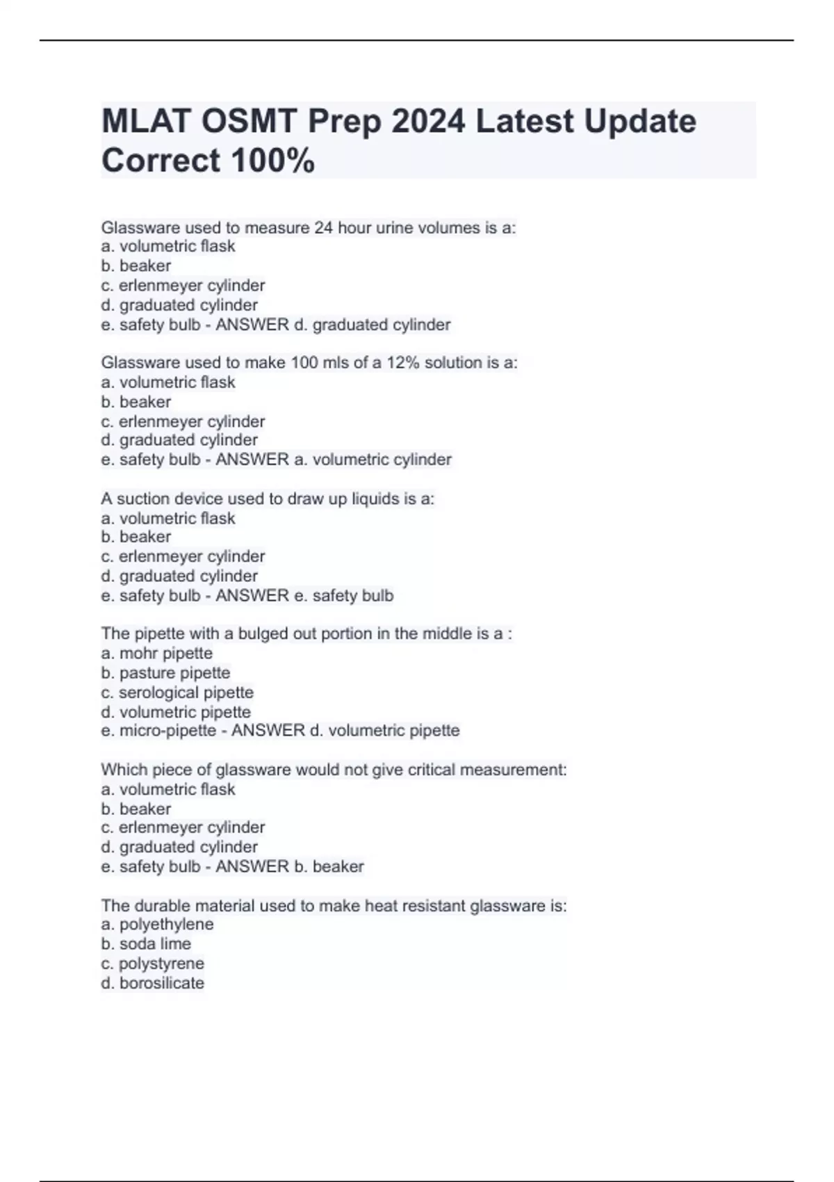 MLAT OSMT Prep 2024 Latest Update Correct 100% - MLAT OSMT - Stuvia US