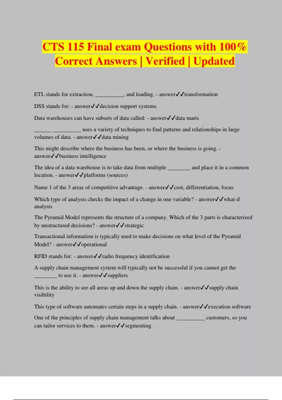 Sample Cts Question CTS 115 Final exam Questions with 100% Correct Answers | Verified ...