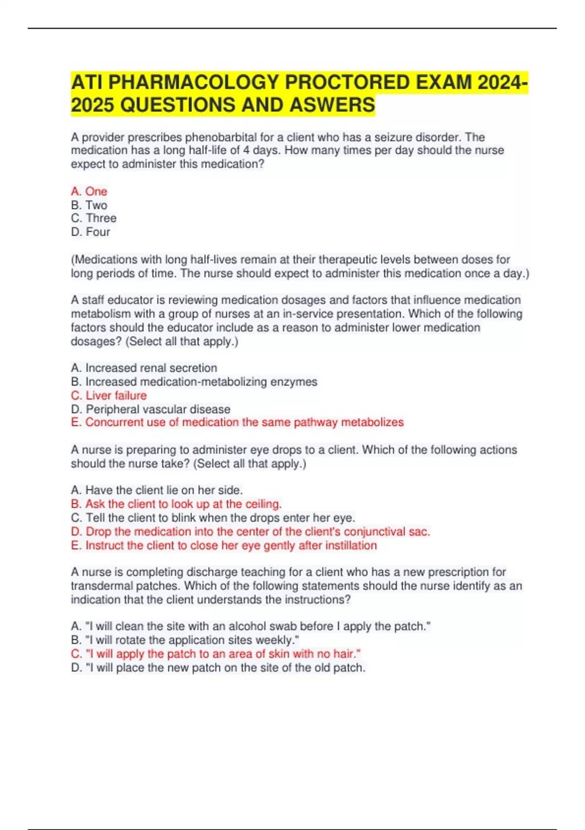 ATI PHARMACOLOGY PROCTORED EXAM QUESTIONS AND ANSWERS - ATI ...