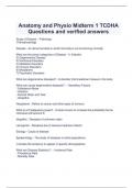  Anatomy and Physio Midterm 1 TCDHA Questions and verified answers