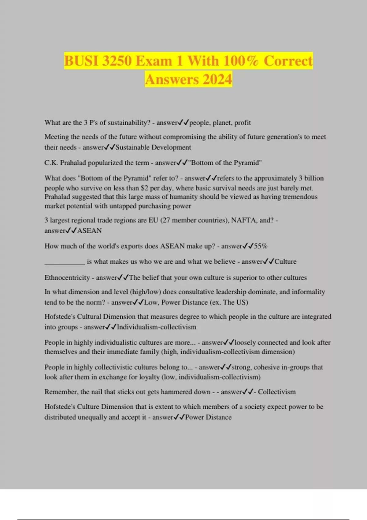 Package deal for BUSI 3250 Exam Questions with 100% Correct Answers ...