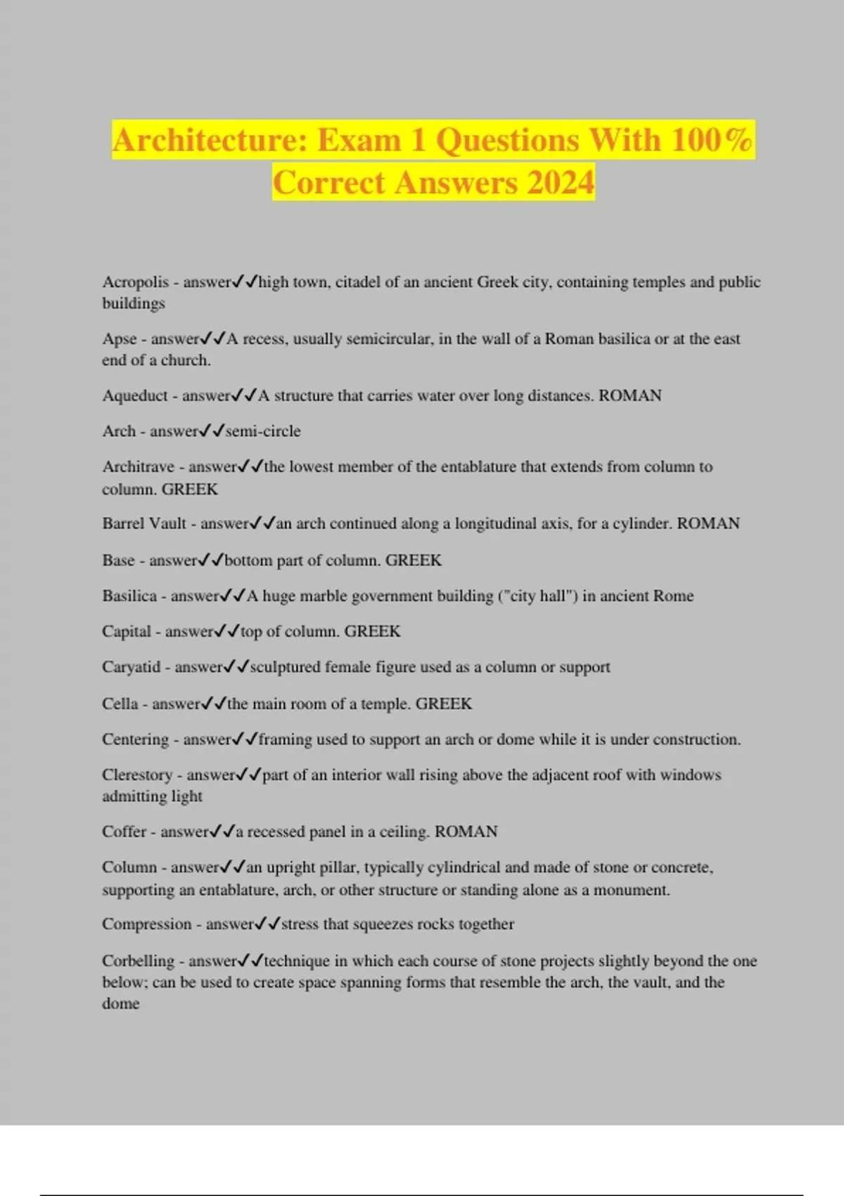 Architecture: Exam 1 Questions With 100% Correct Answers 2024 ...