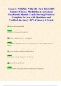 Exam 3&colon; NSG526&sol; NSG 526 &lpar;New 2024&sol;2025 Update&rpar; Clinical Modalities in Advanced Psychiatric Mental Health Nursing Practice&vert; Complete Review with Questions and Verified Answers&vert; 100&percnt; Correct&vert; A Grade