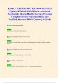 Exam 3: NSG526/ NSG 526 (New 2024/2025 Update) Clinical Modalities in Advanced Psychiatric Mental Health Nursing Practice| Complete Review with Questions and Verified Answers| 100% Correct| A Grade