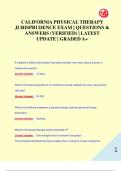 CALIFORNIA PHYSICAL THERAPY  JURISPRUDENCE EXAM &vert; QUESTIONS &  ANSWERS &lpar;VERIFIED&rpar; &vert; LATEST  UPDATE &vert; GRADED A&plus;
