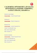 CALIFORNIA LAW EXAM OPTOMETRY  EXAM &vert; QUESTIONS & ANSWERS  &lpar;VERIFIED&rpar; &vert; LATEST UPDATE &vert; GRADED  A&plus;