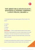 NEW JERSEY REAL ESTATE EXAM &num;1 &vert;  QUESTIONS & ANSWERS &lpar;VERIFIED&rpar; &vert;  LATEST UPDATE &vert; GRADED A&plus;