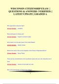 WISCONSIN CITIZENSHIP EXAM &vert;  QUESTIONS & ANSWERS &lpar;VERIFIED&rpar; &vert;  LATEST UPDATE &vert; GRADED A