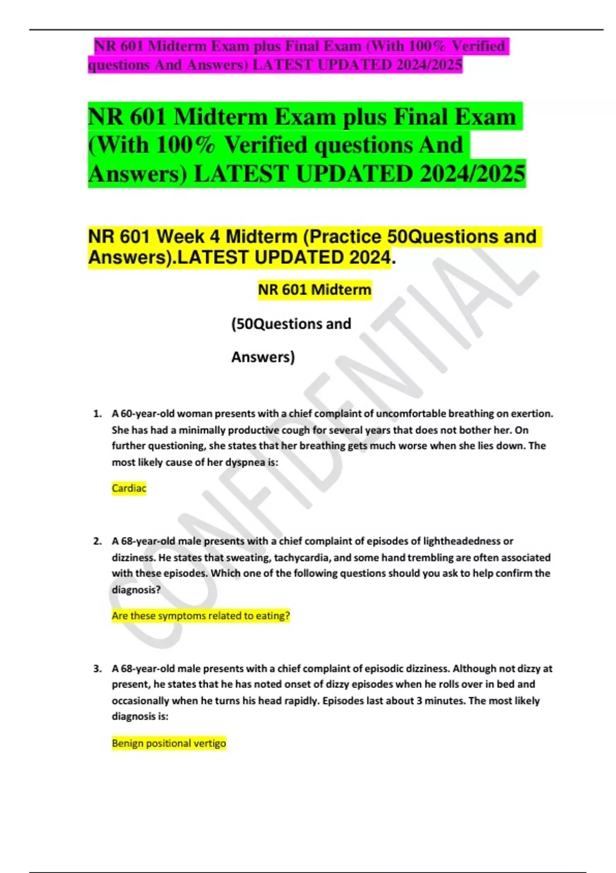 NR 601 Midterm Exam plus Final Exam (With 100% Verified questions And ...