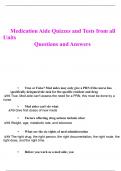Med Aide quizzes and tests from all units | 295 Questions | 100% Correct Answers