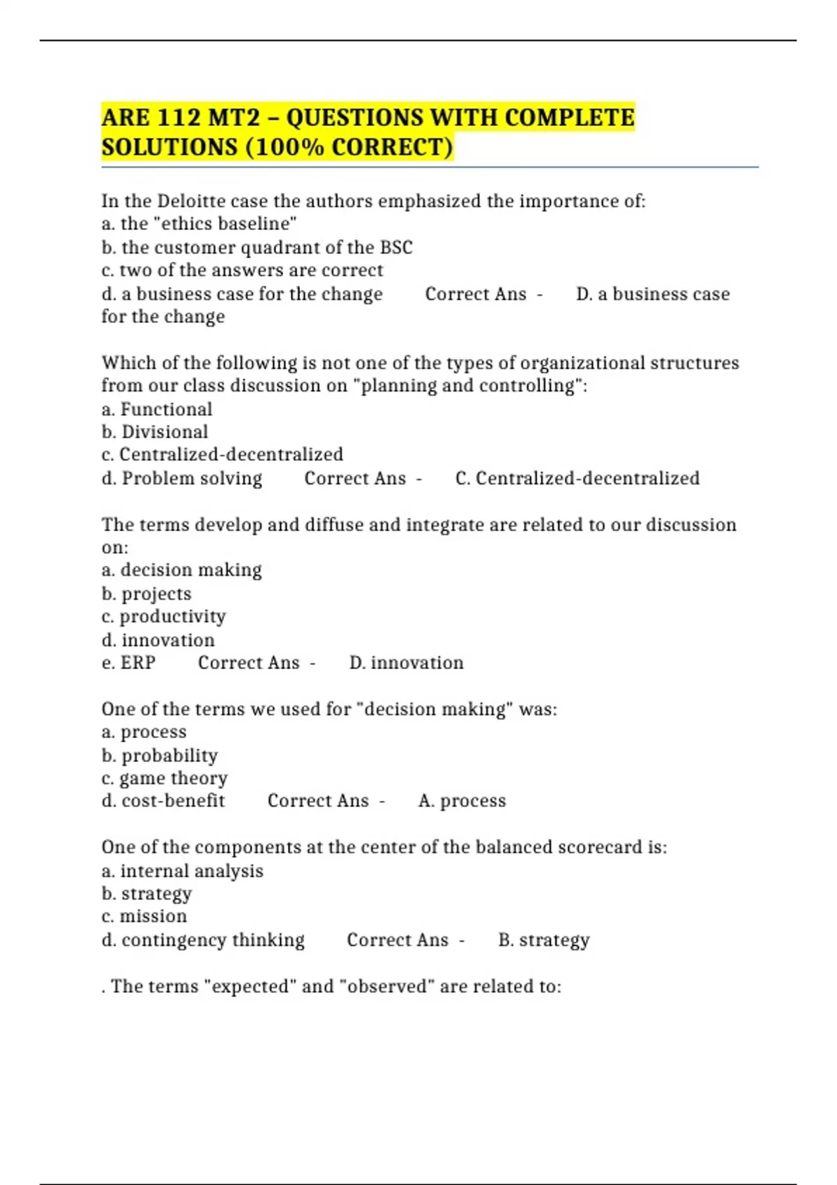 ARE 112 MT2 – QUESTIONS WITH COMPLETE SOLUTIONS (100% CORRECT) - ARE ...