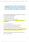 LABORATORY ANIMAL TECHNICIAN  CERTIFICATION EXAM QUESTIONS  AND ANSWERS GRADED A+ 2023/2024