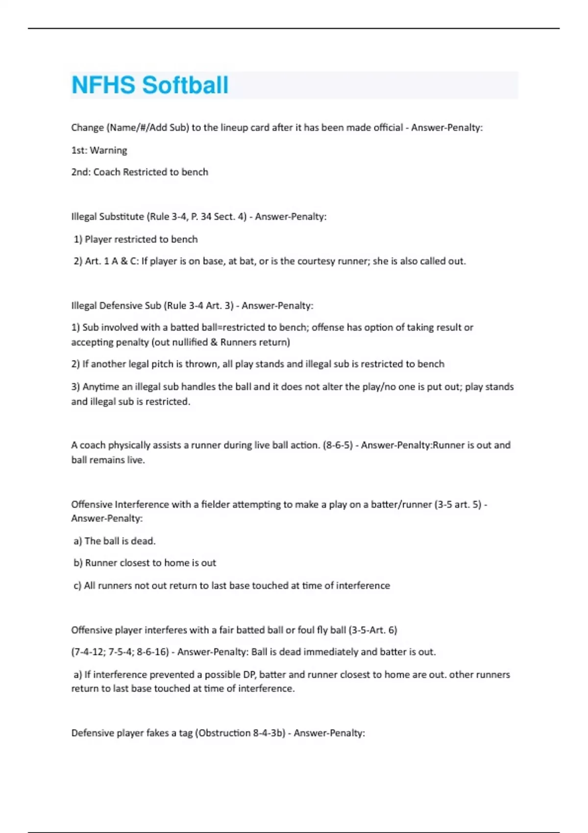 2024 NFHS Softball Questions and Answers(A+ Solution guide) NFHS