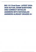 BIO 121 Final Exam  LATEST 20242025 ACTUAL EXAM QUESTIONS AND CORRECT DETAILED ANSWERS WITH RATIONALES ANSWERS ALREADY GRADED A+ 