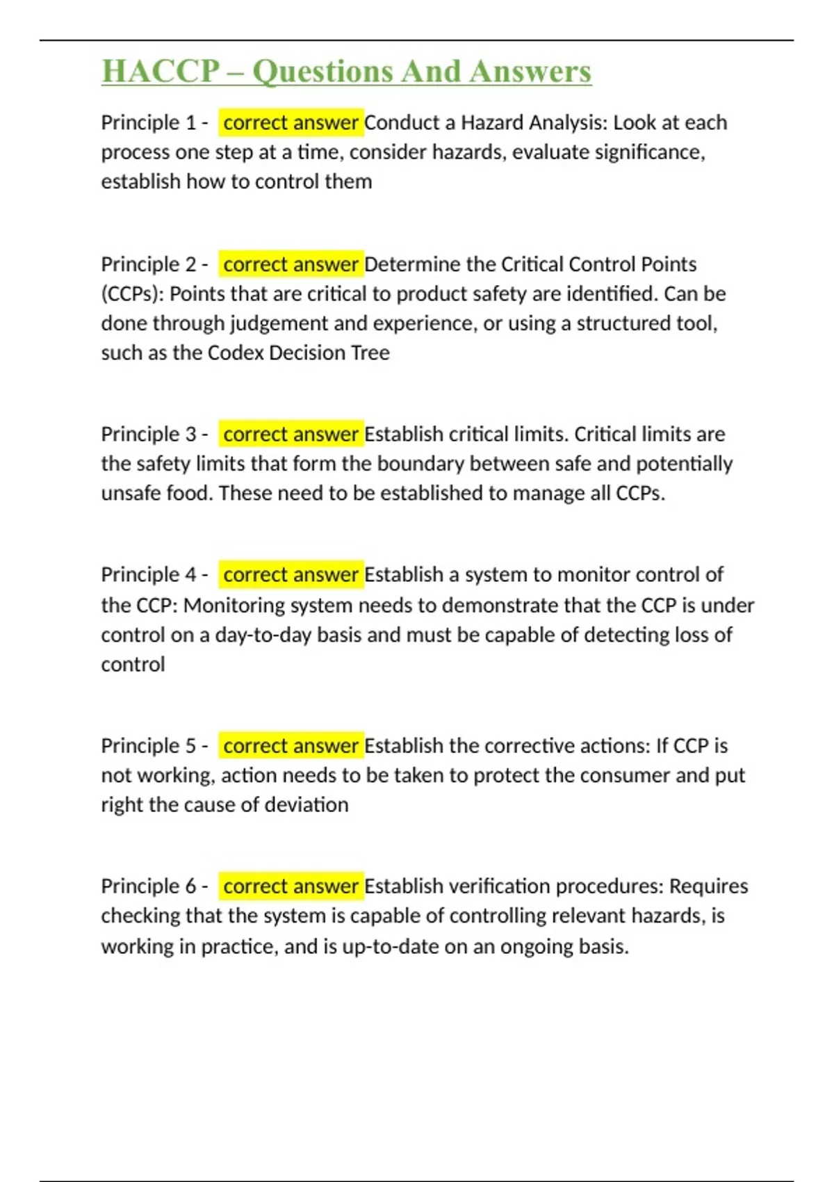 HACCP Questions And Answers HACCP Stuvia US