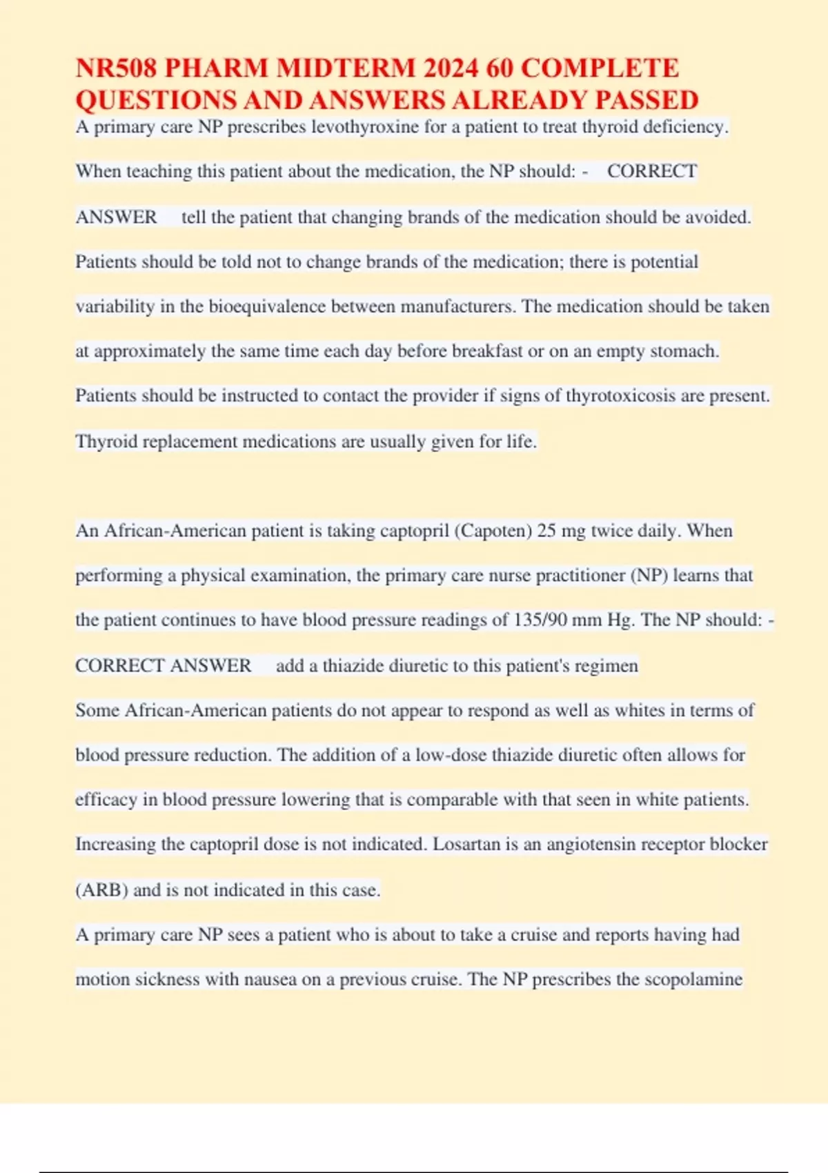 NR508 PHARM MIDTERM 2024 60 COMPLETE QUESTIONS AND ANSWERS ALREADY ...