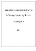 NURSING CLINICALS DIDACTIC MANAGEMENT OF CARE EXAM Q & A WITH RATIONALES 2024NURSING CLINICALS DIDACTIC MANAGEMENT OF CARE EXAM Q & A WITH RATIONALES 2024