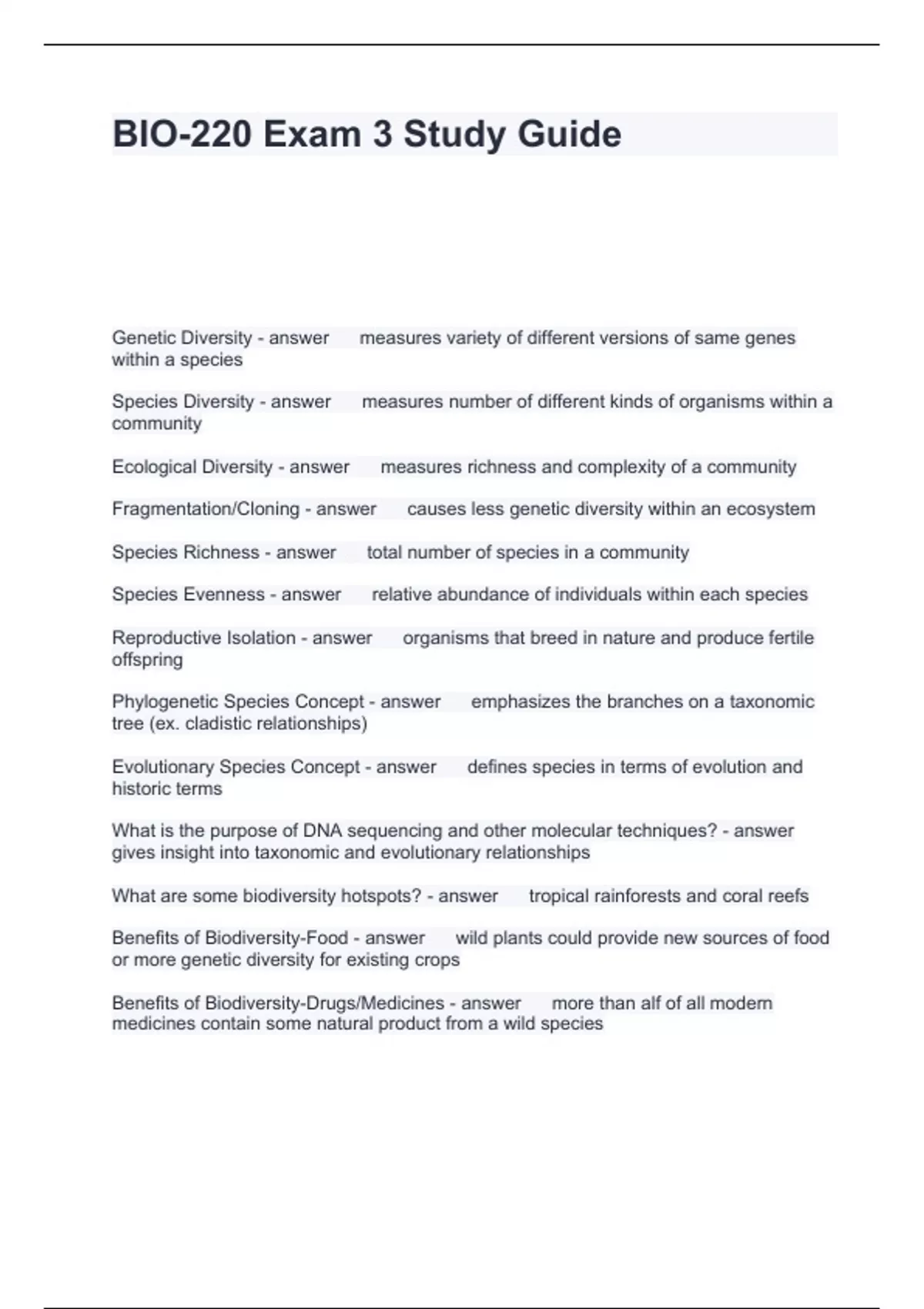 BIO-220 Exam 3 Study Guide Questions with correct Answers 2024 - Bio ...