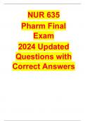 NUR 635 Pharm Final Exam 2024 Updated Questions with Correct Answers