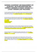 NURSING LEADERSHIP AND MANAGEMENT ATI EXAM 2024 &vert; 200 EXAM QUESTIONS AND CORRECT ANSWERS &lpar;ALREADY GRADED A&plus;&rpar; &vert; LATEST VERSION &lpar;JUST RELEASED&rpar;