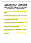 UTAH STATE NOTARY EXAM ONLINE PRACTICE 2024 &vert; ALL 300 QUESTIONS AND CORRECT ANSWERS &vert; ALREADY GRADED A&plus; &vert; LATEST UPDATE