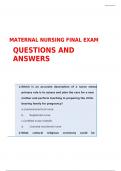 MATERNAL NURSING FINAL EXAM QUESTIONS AND ANSWERS