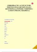 CHIROPRACTIC ACUPUNCTURE  WRITTEN FINAL REVIEW EXAM &vert;  QUESTIONS & ANSWERS &lpar;VERIFIED&rpar; &vert;  LATEST UPDATE &vert; GRADED A&plus;